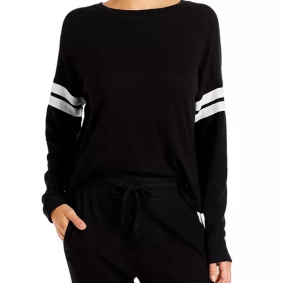 NWT aqua athletic by Bloomingdales XS black with white stripe knit set - Picture 6 of 7